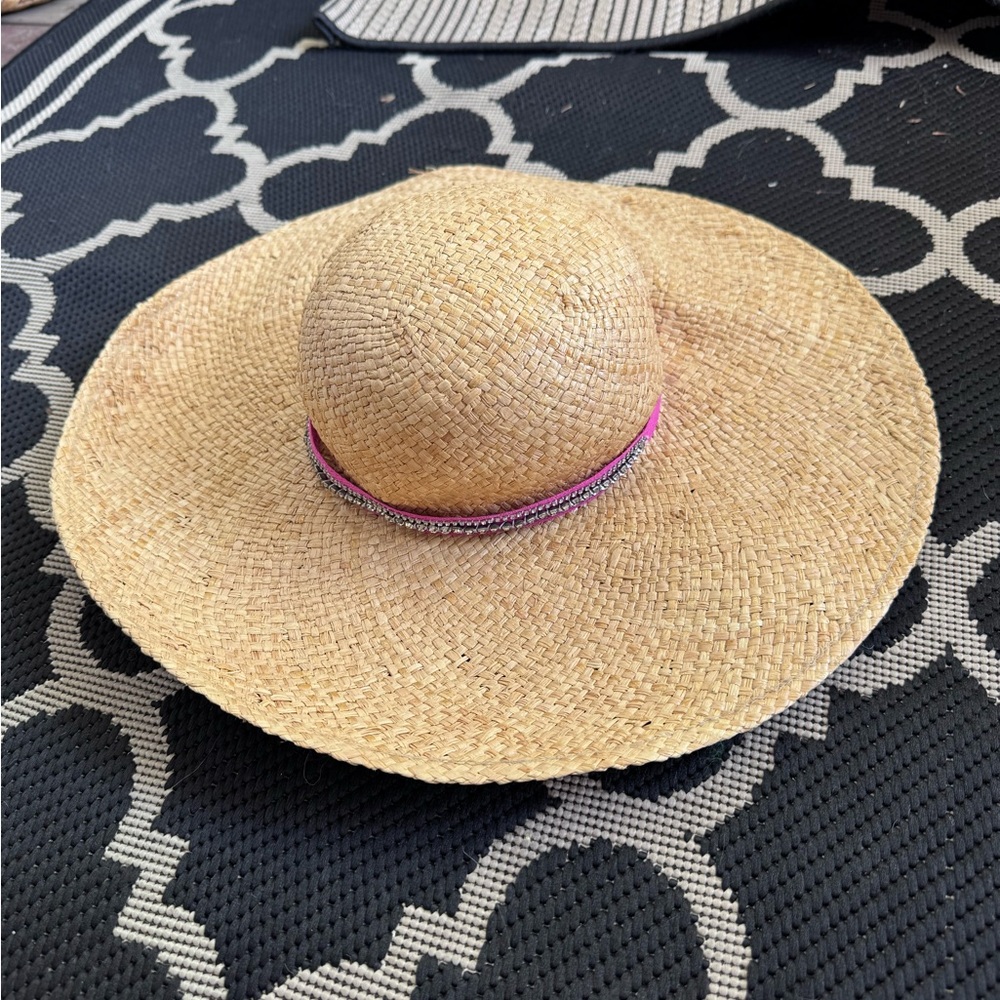 Juicy Couture Straw Hat with Pink Rhinestone Accent